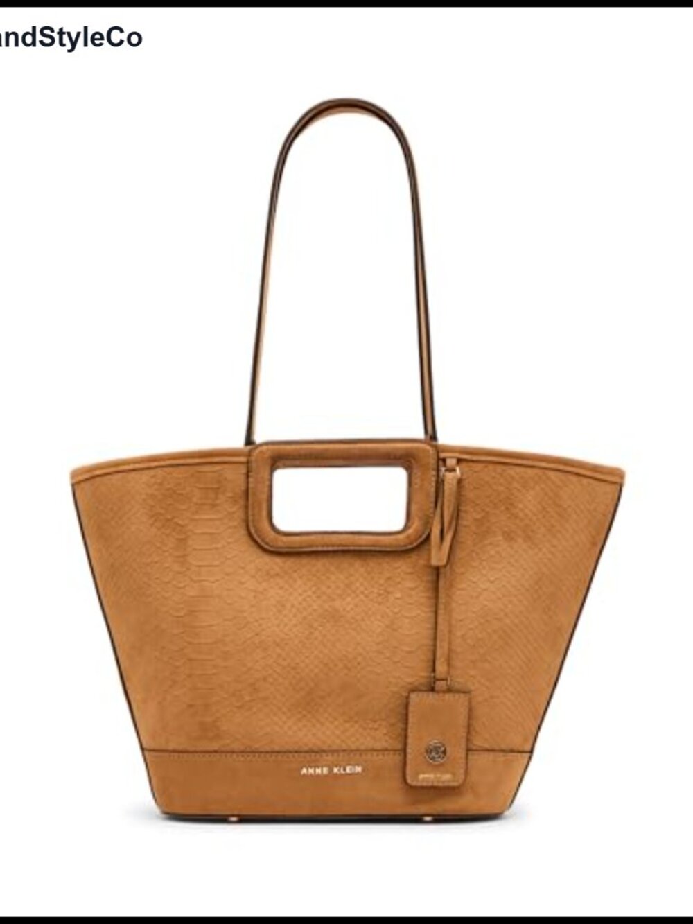 Textured Faux Suede Cut Out Handle Tote